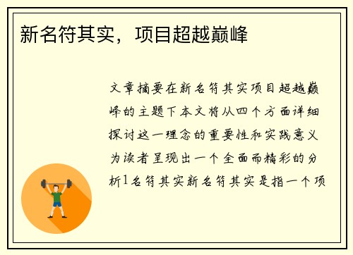 新名符其实，项目超越巅峰